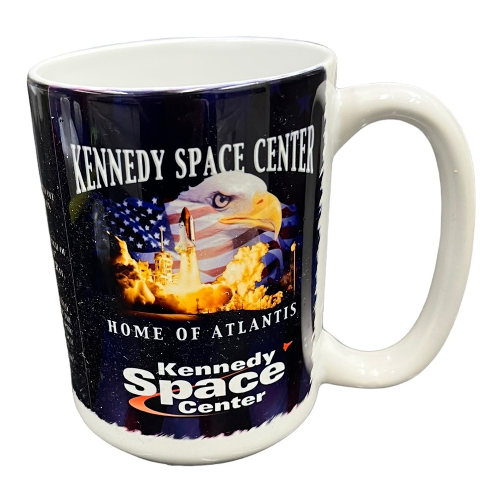 Kennedy Space Center "Home Of Atlantis" Coffee Cup Mug Flag Eagle
